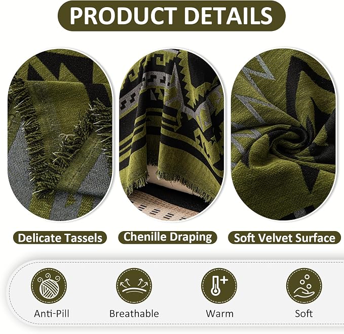 VClife Boho Couch Cover, Aztec Sofa Cover for Dog, Non Slip Washable Couch Covers for 2 Cushion Couch Sofa, Reversible Triangle Geometric Loveseat Cover Furniture Protector (Black-Green, 71" x 118") - Image 5
