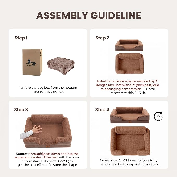XL Orthopedic Dog Beds for Large Dogs, Waterproof Egg-Crate Foam Pet Couch Bed with Soft Sides, Non-Slip Dog Sofa with Fleece Removable Washable Cover, 42" L Supportive Pet Sofa, Brown - Image 3