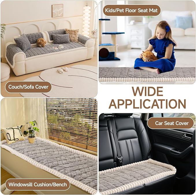 OTOB Plush Couch Protector for Dogs Washable, Fuzzy Non Slip Pet Sofa Cover | Gray, 27.6"x70.9", Pet Friendly, All Season, Modern Geometric Jacquard, Soft Breathable, Furniture Protector, Modern - Image 6