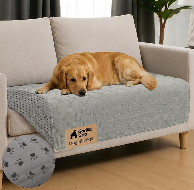 GORILLA GRIP® Waterproof Dog Blanket, Leakproof Couch Cover for Dogs, Silicone Grip Backing, Protects Sofa, Sectional, Bed, Crate, Car & RV, Tear-Resistant Washable Pet Blanket, 50x40 Light Gray by Unknown