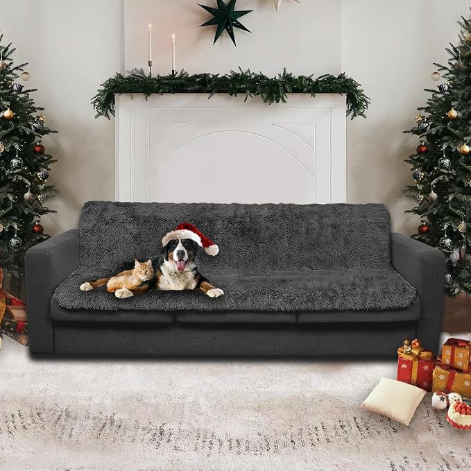 Dogs/Cats Bed Mats, Dog Pad Washable Removable Couch Cover with Anti-Slip Back, Plush Long Fur Mat, Perfect for Small, Medium and Large Dogs.(Dark Gray, 52"x82") - Image 2