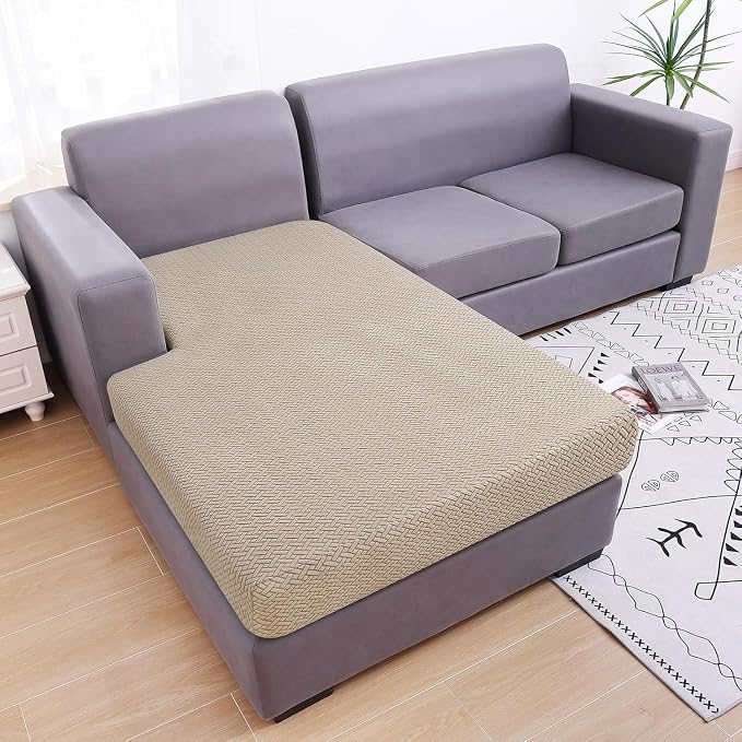 Smiry Waterproof Couch Cushion Covers, L Shape Sectional Couch Covers | Stretch Jacquard Chaise Lounge Sofa Slipcover, Washable Elastic Furniture Protector for Pets, Chaise, Camel - Image 5