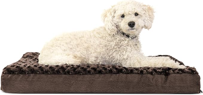 Furhaven Orthopedic Dog Bed for Medium/Small Dogs w/ Removable Washable Cover, For Dogs Up to 35 lbs - Ultra Plush Faux Fur & Suede Mattress - Chocolate, Medium by FurHaven