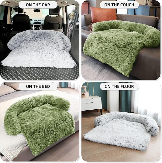 GGIB Calming Dog Bed Fluffy Plush Dog Mat for Furniture Protector with Removable Washable Cover for Large Medium Small Dogs and Cats (Medium, Grass Green) - Image 6