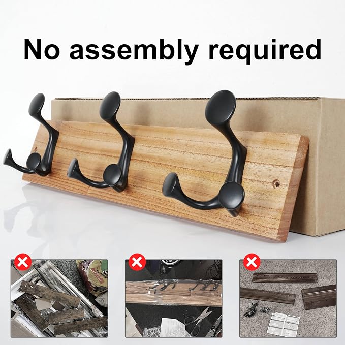 SKOLOO 17-Inch Wood Coat Rack Wall Mount with 3 Triple Hooks - Ideal for Family Entrances, Classrooms, and Pet Supplies Storage - Perfect Coat Hooks for Wall, Black on Natural - Image 5