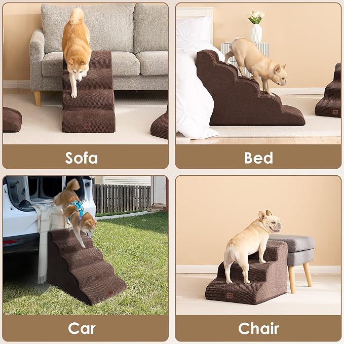 EHEYCIGA Curved Dog Stairs Ramp for Small Dogs 15.7" H, 3-Step Dog Steps for Couch Sofa and Chair, Pet Stairs for Cats, Non-Slip Balanced Pet Steps Indoor, Brown - Image 7