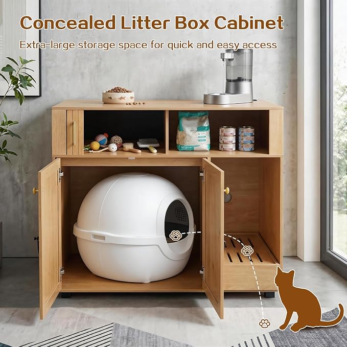 39“ Cat Litter Box Enclosure with Litter Drawer | Large Hidden Litter Box Cabinet,Indoor Cat Washroom Furniture with storage space and ventilation holes - Image 3