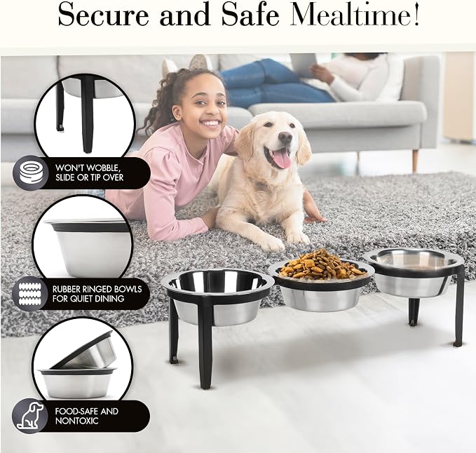 NMN Designs Vision Triple Diner - 3 Bowl Dog Feeder - Medium to Large Dogs - Multi-Dog Feeding Station - Furniture Grade Steel - UV Weather Resistant - No Noise - Indoor/Outdoor - 7" Tall - Image 5