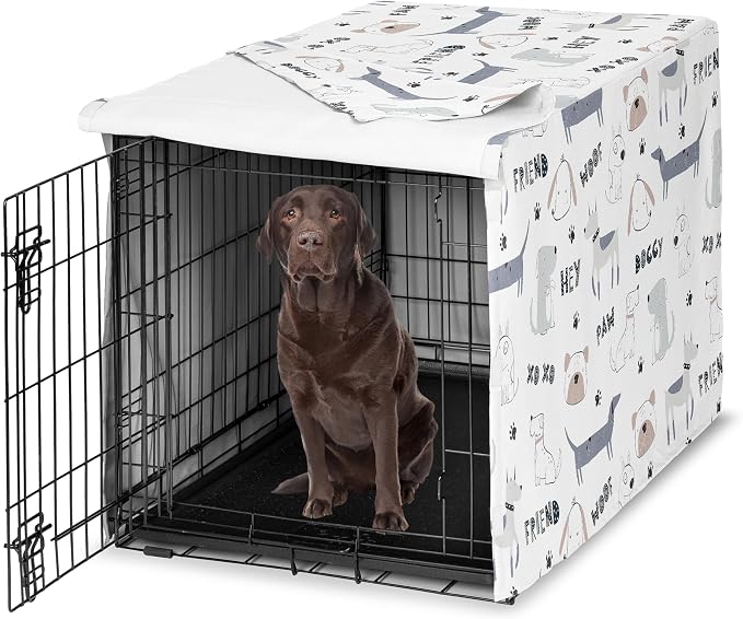 Sweet Jojo Designs 42in. Medium/Large Dog Crate Cover (Cartoon Puppy Print) Pet Cage, Kennel Covers (Neutral, Modern, Bulldog, Wiener Doggy, Paws, Whimsical, Playful, Woof, Dachshund, Blue, Taupe) by SweetJojoDesigns