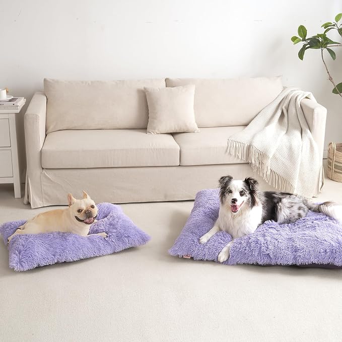 EHEYCIGA Fluffy Dog Crate Bed, Plush Extra Large Dog Pillow, Purple | Xlarge Calming Anti Anxiety Plush Faux Fur Mat for Large size dogs, Washable Soft Warm Dog Pad with Non-Slip Bottom - Image 9