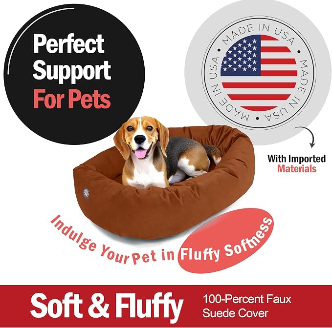 Majestic Pet 32 Inch Suede Calming Dog Bed Washable – Cozy Soft Round Dog Bed with Spine Support for Dogs to Rest Their Head - Fluffy Donut Dog Bed 32x23x7 (Inch) - Round Pet Bed Medium – Rust (2025) - Image 2