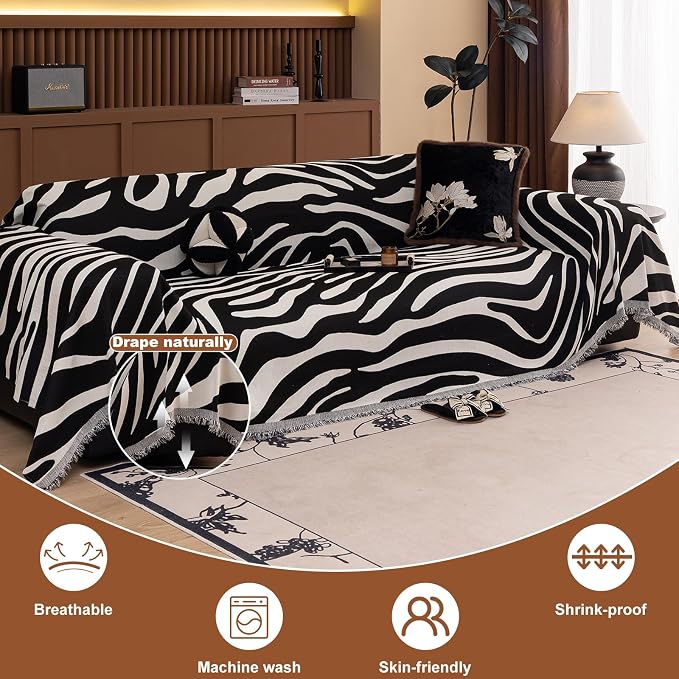 ROOMLIFE Leopard Couch Cover Boho Sofa Covers for 3 Cushion Couch Washable | Furniture Protector Sofa Couch Cover for Dogs, Soft Breathable Sofa Slipcover, Couch Throw Blankets with Tassels 71''X150'' - Image 2