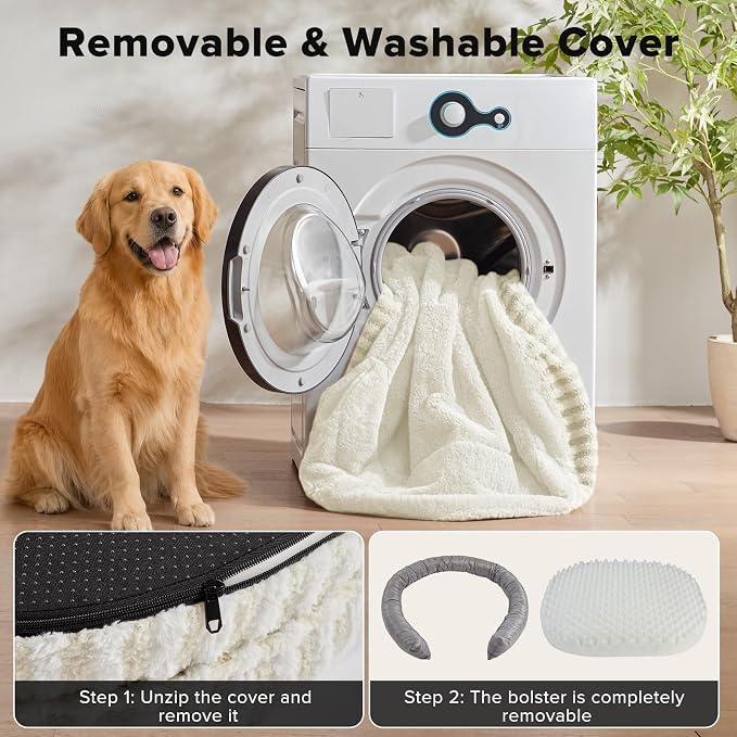 MIXJOY Orthopedic Dog Beds Large Sized Dog,Extra Large Washable Dog Bed Waterproof Oval Dogs Bed with Removable Cover,Egg-Crate Foam Big Pet Bed Couch with Bolster,Non-Slip Bottom,XXL 48"X35",White - Image 7