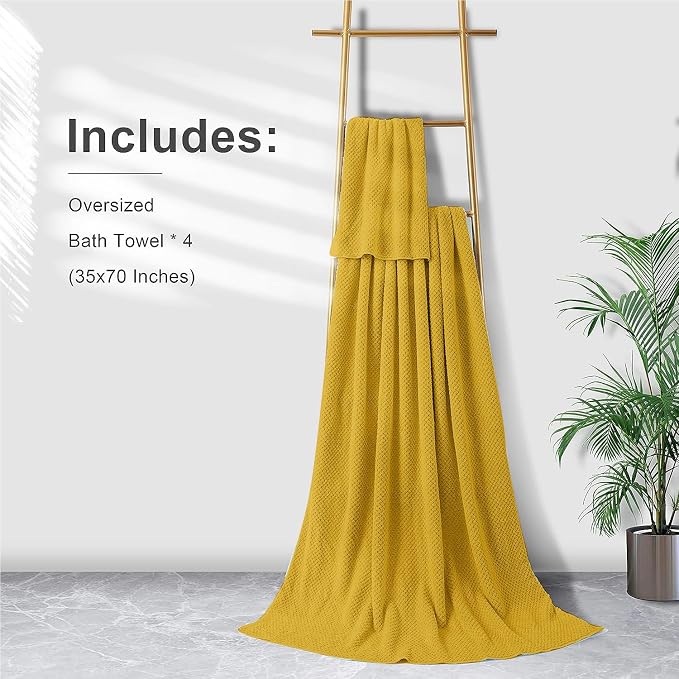 Smuge Extra Large Bath Towel Sheet Set 35x70 Inches - Oversized Bath Towels Set,Jumbo Large Microfiber - Quick Dry,Super Soft,Highly Absorbent Towel Set for Bathroom,Hotel,SPA,Pack of 4(Sweet Yellow) - Image 6