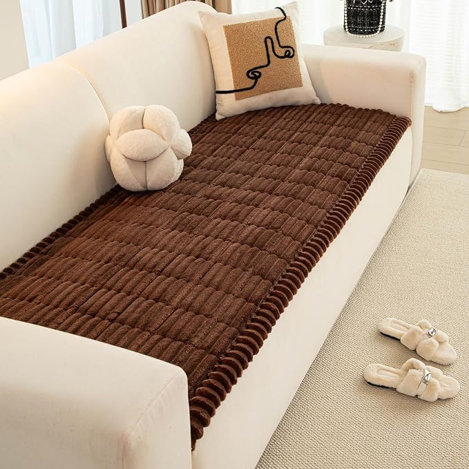 vctops Striped Couch Cover Super Soft Corduroy Sectional Sofa Cover Washable Non Slip Sofa Slipcover Furniture Protector for Kid Dog Pet,1 Piece (Brown,35"x94") by vctops