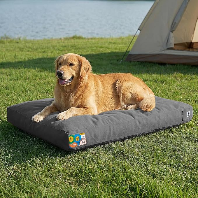 Sytopia 42 Inch Canvas Outdoor Dog Bed for Extra Large Dogs, Durable Dog Bed with Waterproof Machine Washable Removable Cover, Indoor Patio Pet Pad for Crate, Dark Grey by Sytopia