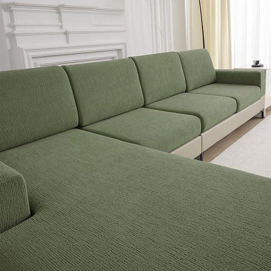 Couch Cushion Covers for Sectional Sofa Stretch Sofa Slipcovers Washable Wear-Resistant Sectional Couch Covers L Shaped Seats Furniture Protectors for Pets(Green, 2 Seater + 1 Chaise) by Jialudora