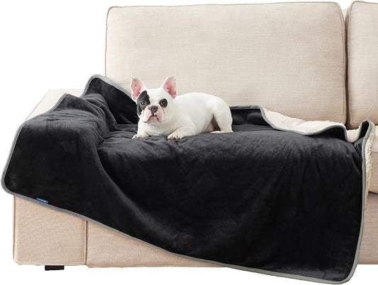 Bedsure Waterproof Dog Blankets for Large Dogs Sherpa Fleece Throw, 40X50 | Washable Soft Plush Pet Cat Blanket for Couch Cover, Reversible Cozy Calming Sofa Protector Warm for Senior Dogs,Black by Unknown