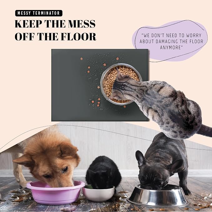 AVERYDAY 100% Waterproof Thicker Silicone Dog Food Mat, 0.63'' Raised Edge Bowl Mat for Food & Water, Non Slip Pet Feeding Placemat for Messy Drinkers, Perfect for Large Medium Small Breeds, 18"x10" - Image 2