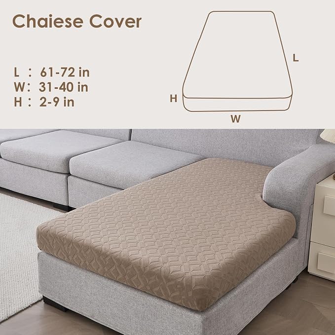 Genina Waterproof Sectional Couch Covers Non Slip Sofa Cushion Covers | L Shape Sectional Fit,Chaise Cover,Stretch Jacquard Fabric,Pet Hair & Scratch Protection,Furniture Protector,Washable - Image 5