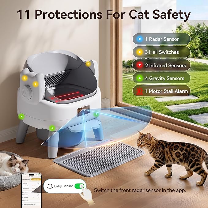 Thereye Automatic Litter Box with Entry Step, Open-Top Self Cleaning Litter Box, App Control & Safety Protections, 10L Waste Bin with Odor Control Smart Cat Litter Box with Trash Bags/Litter Mat - Image 4