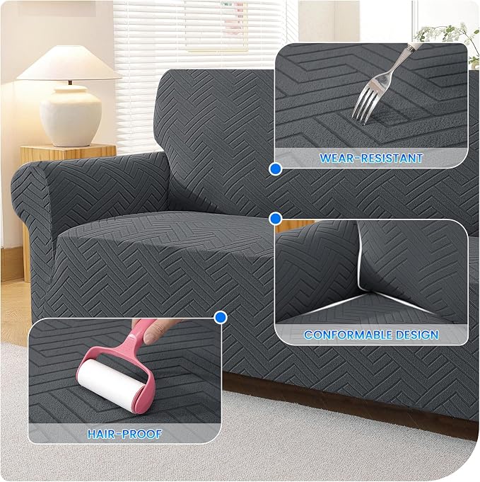 Stretch Sofa Cover Non-Slip Washable Furniture Protector | Stretch, 91"-110".Soft, Non Skid Foam, Elastic Bottom, Machine Washable, for Kids & Pets, Couch & Sofa, Dark Gray - Image 6