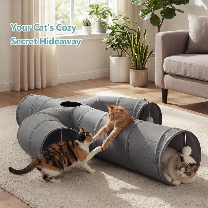 Ownpets Cat Tunnel Large 12 inch Diameter Sturdy Oxford Fabric Cat Tunnel Toy, Cactus Shape Collapsible Cat Tunnels for Indoor Cats,Interactive Peek Hole Pet Tunnel Tube with Cat Wand Toy - Image 5