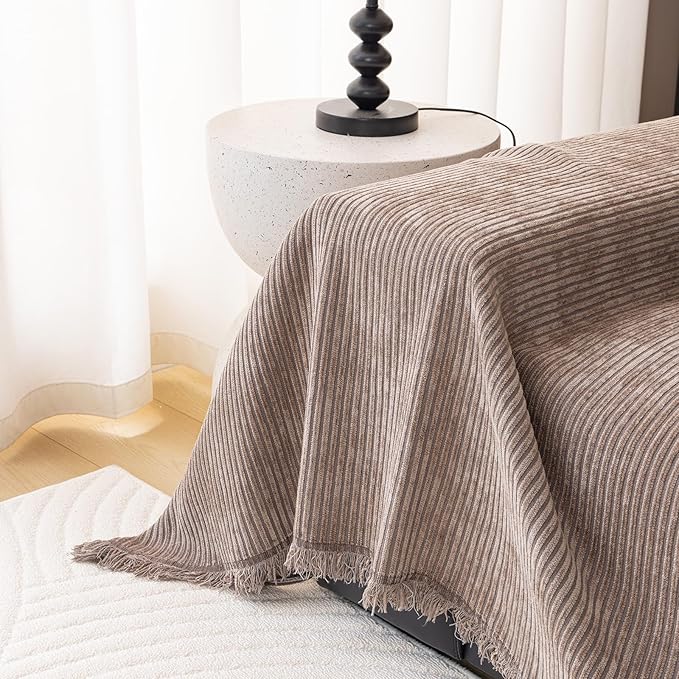 DREAMINGO Modern Minimalist Sofa Covers Washable Pet Furniture Protector Couch Cover for Dogs Cozy Chenille Couch Cover Blanket Stripe Textured Sectional Couch Slipcovers (XX-Large, Coffee) - Image 5