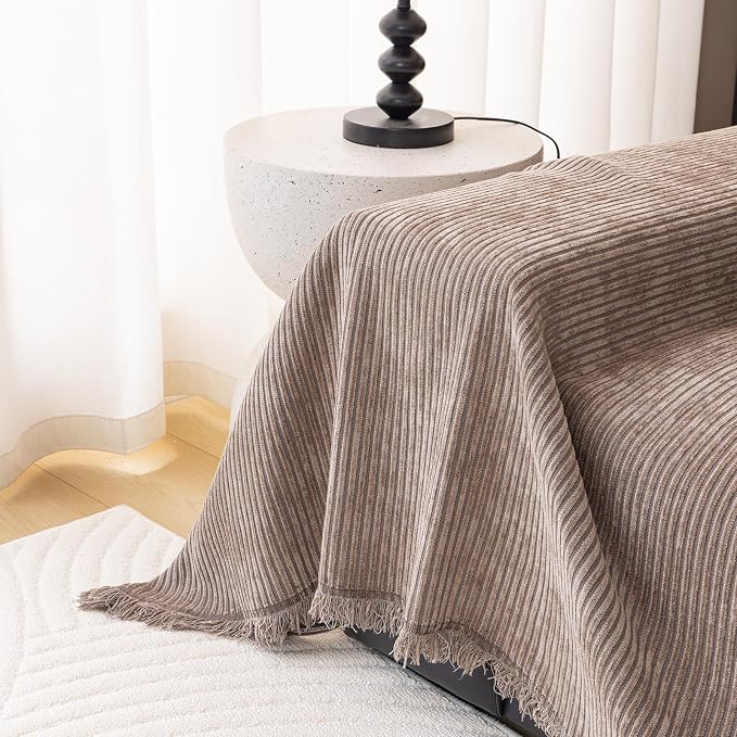 DREAMINGO Modern Minimalist Sofa Covers Washable Pet Furniture Protector Couch Cover for Dogs Cozy Chenille Couch Cover Blanket Stripe Textured Sectional Couch Slipcovers (XX-Large, Coffee) - Image 5