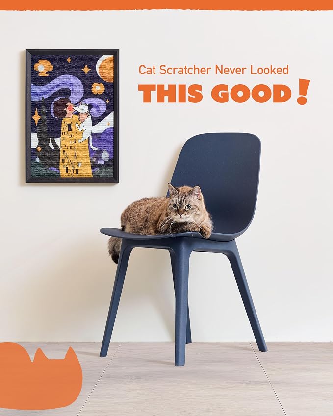 Decorative Wall Art Cat Scratcher for Vertical Scratching, 14"x20" Framed Sisal Scratch Pad Mat with Renter-Friendly No-Drill Wall Mounted Setup, Durable Alternative to Cardboard (Not the Kiss) - Image 2