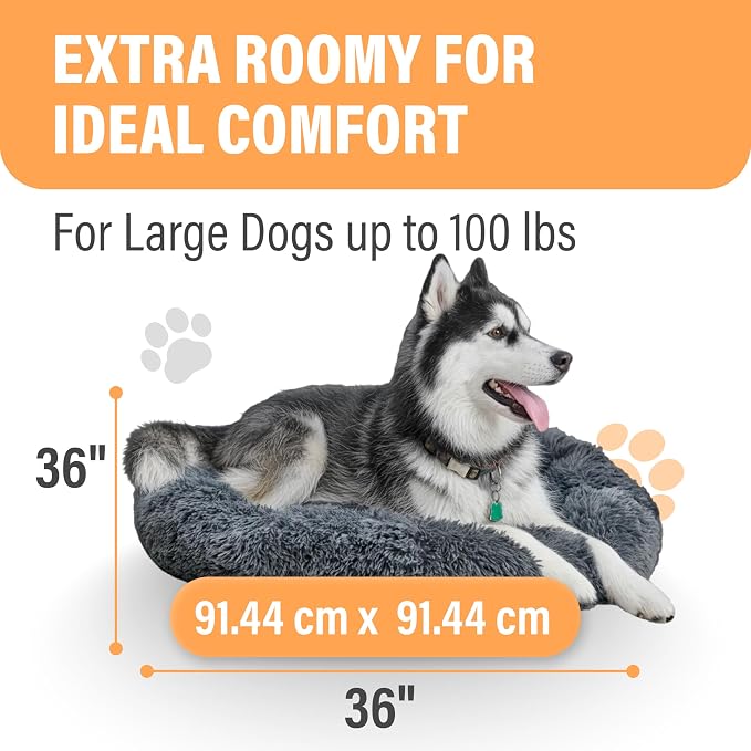 Active Pets Premium Large Donut Dog Bed, Fits Up to 100 lbs, Machine Washable Cushion, Plush Long Pile Faux Fur Fabric, Portable Dark Gray Pet Bed Furniture for Puppies Adult Canines & Cats - Image 5