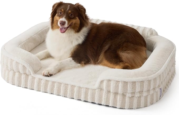 LE SURE Cute Cozy High Back Orthopedic Dog Beds Large Sized Dog,35" Beige | Waterproof Pet Bed with Sides, Aesthetic Comfy Egg-Crate Foam Pet Couch Sofa, Removable Washable Cover, Non-Slip Bottom by Lesure
