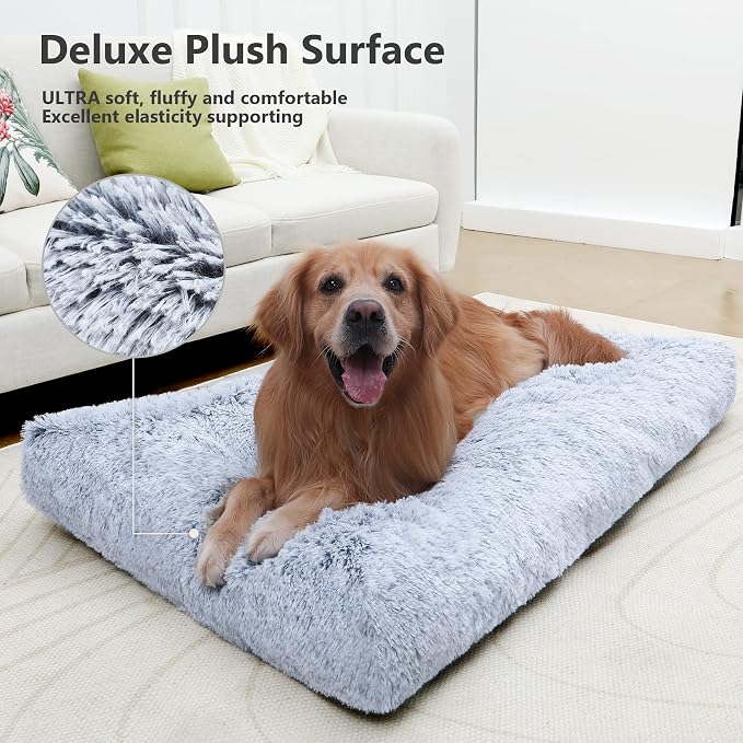 XXXL Dog Bed Washable, Large Waterproof Plush Pet Crate Pad 54", Grey | Ultra Soft Cozy, Removable Cover, Jumbo Dog Mat for Sleeping, Anti-Slip Bottom, Kennel Pad 54*37", Anti Anxiety ,120 lbs - Image 2