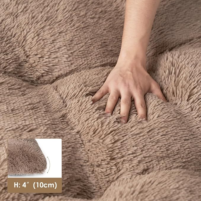 EHEYCIGA Fluffy Dog Crate Bed, Plush Extra Large Dog Pillow, Camel | Xlarge Calming Anti Anxiety Plush Faux Fur Mat for Large size dogs, Washable Soft Warm Dog Pad with Non-Slip Bottom - Image 5