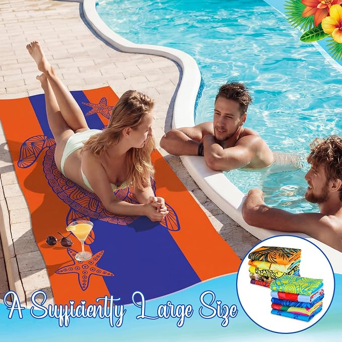 EBOOT 10 Pack Oversized Beach Towel Set Extra Large Pool Towels Microfiber Quick Dry Swim Blanket for Adult Women Men Face Hand Body Bath Travel Pool(Stylish Color,31 x 63 Inch,Ocean Animal) - Image 5