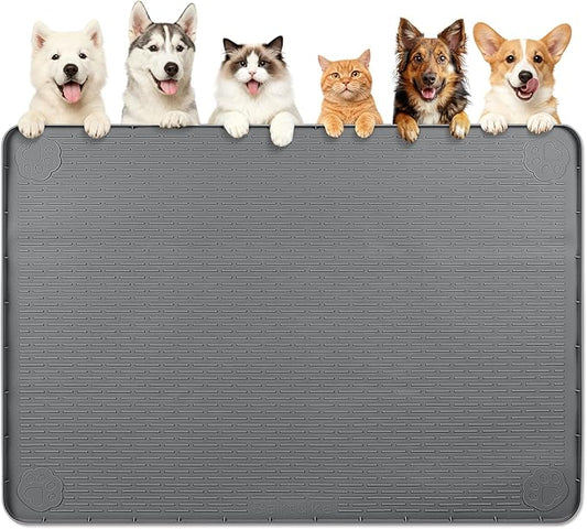 Dog Food Mat 57''x40'' Extra Large Dog Mat for Food and Water, Dark Grey | Silicone Dog Bowl Mat with Raised Edge, Waterproof Non-Slip Pet Feeding Mat for Floors, fit for Dog Cat Bowls by Bartuke