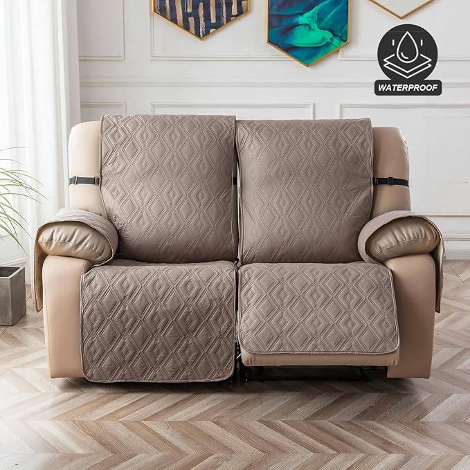 Genina Waterproof Loveseat Recliner Cover Non-Slip, Sofa Cover for Reclining Couch 2 Seat, Washable Couch Cover Loveseat Furniture Protector Cover for Pets Dogs Kids (Taupe, Recliner Loveseat) - Image 8