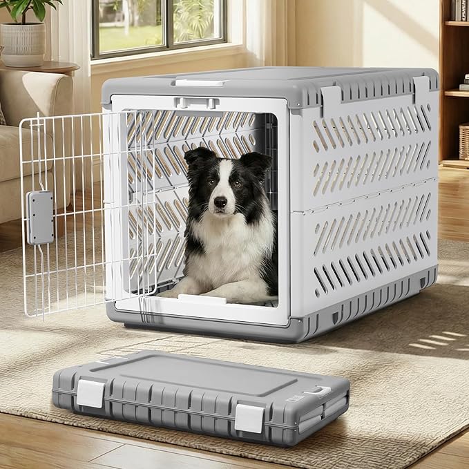 Collapsible Dog Crate for Large/Medium Dogs - 36" L Foldable Dog Cage No-Tool Assembly, Travel Dog Crate with 2 Wheels - Easy to Carry, Space-Saving, Indoor Outdoor Use