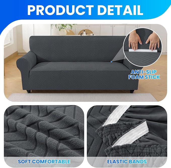 Stretch Sofa Cover Non-Slip Washable Furniture Protector | Stretch, 71"-91".Soft, Non Skid Foam, Elastic Bottom, Machine Washable, for Kids & Pets, Couch & Sofa, Dark Gray - Image 5