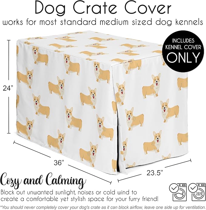 Sweet Jojo Designs 36in. Medium Dog Crate Cover (Corgi) Pet Cage, Kennel Covers (Puppy Dogs, Orange and White, Modern, Dog, Whimsical, Pet, Puppies, Cartoon, Doggy, Minimalist, Welsh Corgis) - Image 5