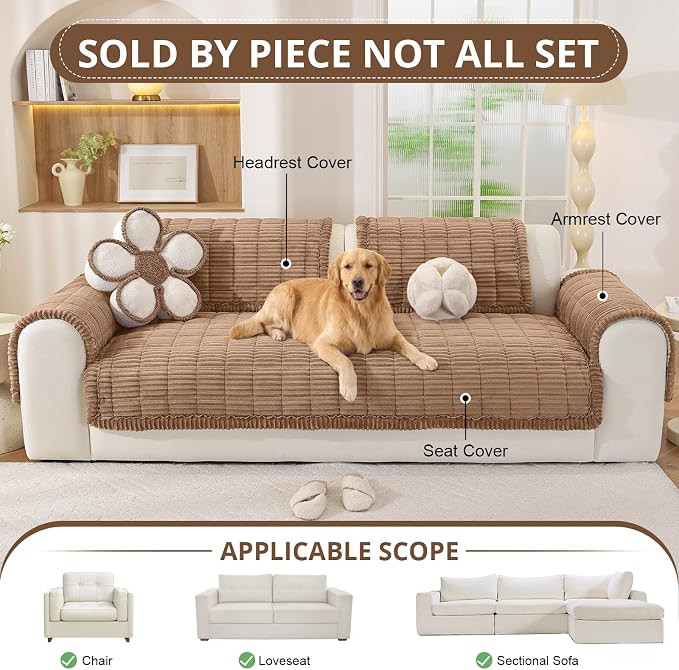 OstepDecor Couch Cover for Dogs, Washable Non Slip Sofa Cover for Pets, Soft Couch Covers for Sofa, Loveseat and Sectional, Furniture Protector Against Pet Hair & Scratches (35.4" x 82.7", Brown) - Image 4