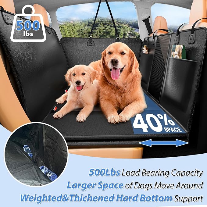 Hard Bottom Dog Car Seat Cover for Back Seat – Waterproof Nonslip Hammock Extender for Trucks & SUVs, Heavy Duty Pet Protector, Black Faux Leather - Image 2