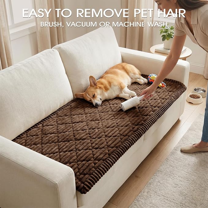 Non-Slip Washable Couch Cover for Dogs, Thick Plush Grid Flannel | 27.6"x82.7", Brown, 0.8" Thick, Rubber Dot Backing, Pet-Friendly Protector for Sofa, Floor, Window Bench, Car Seat or Camping - Image 6
