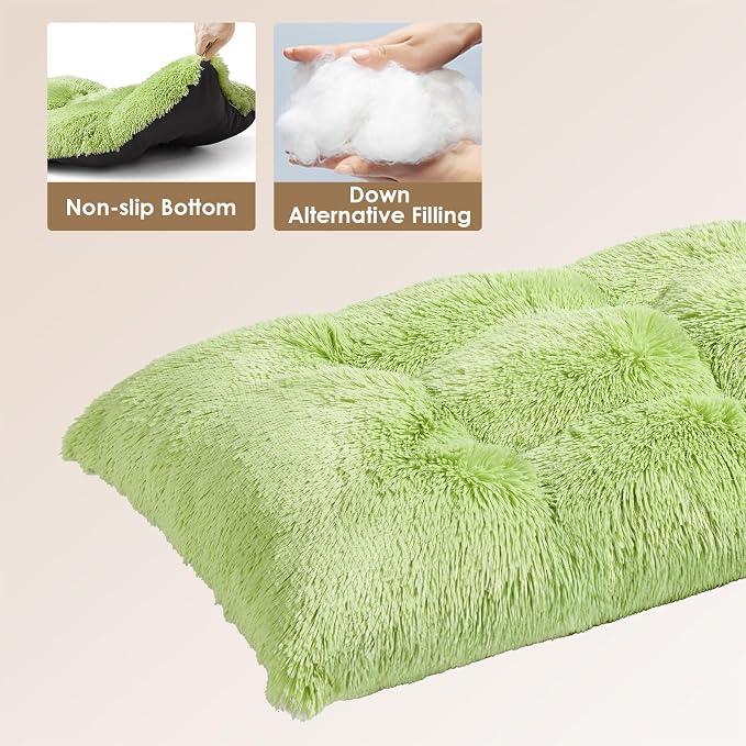 EHEYCIGA Fluffy Dog Crate Bed for Large Dogs, Plush Faux Fur Pad, Green | Calming Anti Anxiety Large Dog Crate Bed, Washable Soft Warm Mat with Non-Slip Bottom - Image 4