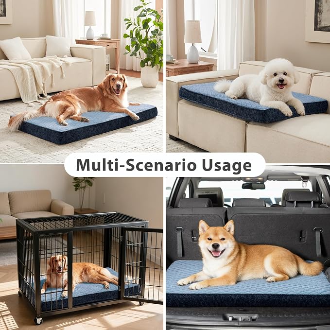 JOEJOY XL Dog Beds Large Sized Dog, Orthopedic Big Dogs Crate Bed with Washable Removable Cover, Extra Thick Egg-Crate Memory Foam Pet Beds up to 80 lbs, Blue, 41"x27" - Image 7