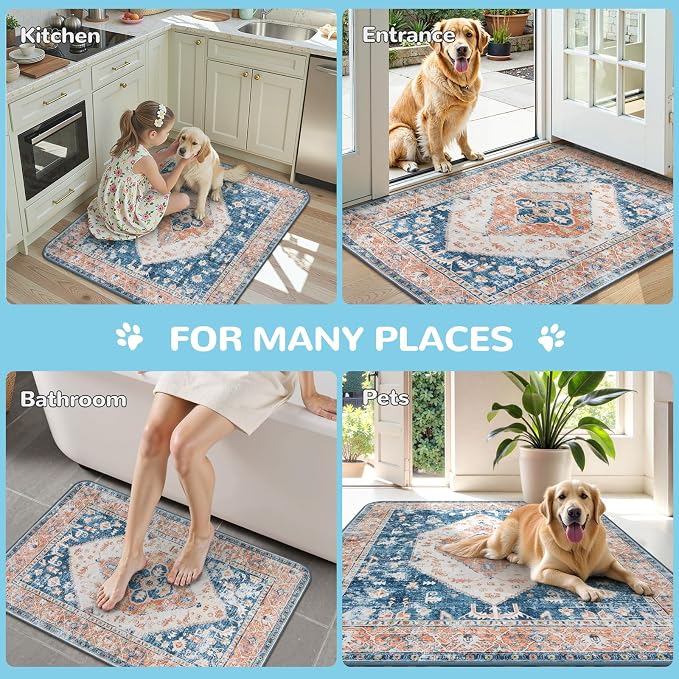Lahome Extra-Large Washable Dog Pee Pads (72"x72") - Super Absorbent & Waterproof - Leakproof Reusable Mat for Playpens, Beds & Whelping, Convenient Cleanup,Beige Blue - Image 4