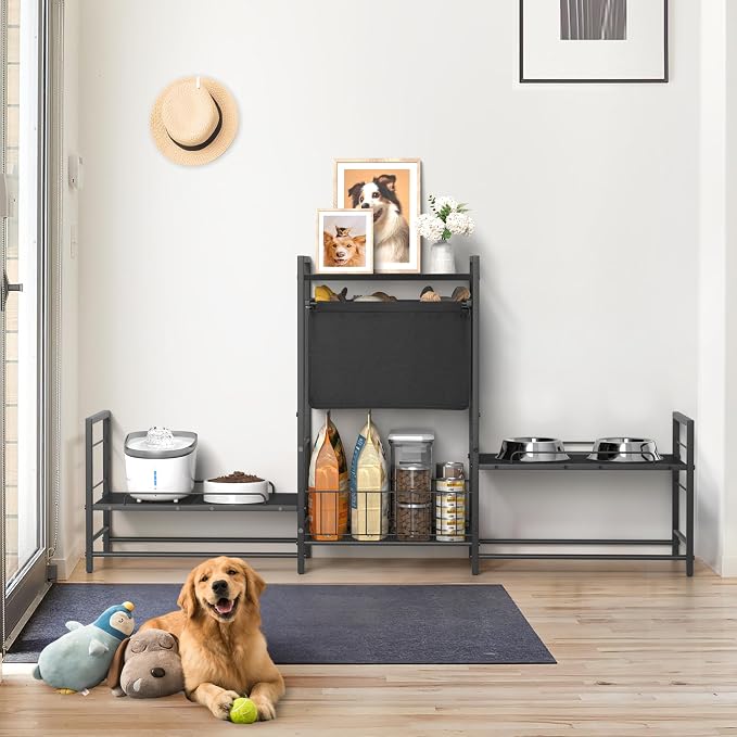 Elevated Dog Bowl Stand with 2 Feeding Stations, Adjustable Raised Feeding Station Cabinet with Toy Bin Basket, Lifted Food and Water Bowl Holder, Pet Storage Organizer for Large Medium Small Dogs - Image 9