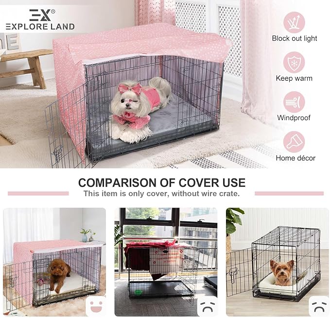Explore Land Pattern Dog Crate Cover for 42 Inches Wire Cage, Heavy-Duty Polyester 1 2 3 Doors Standard Metal Pet Kennel Enclosure (Princess Pink) - Image 2