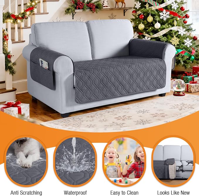 VANSOFY Waterproof Loveseat Couch Cover for Pets, Dark Gray, 54" | Non-Slip, Washable, Utility Pockets, Pet Friendly, Furniture Protector Slipcover for 2 Cushion Plus Couch - Image 4