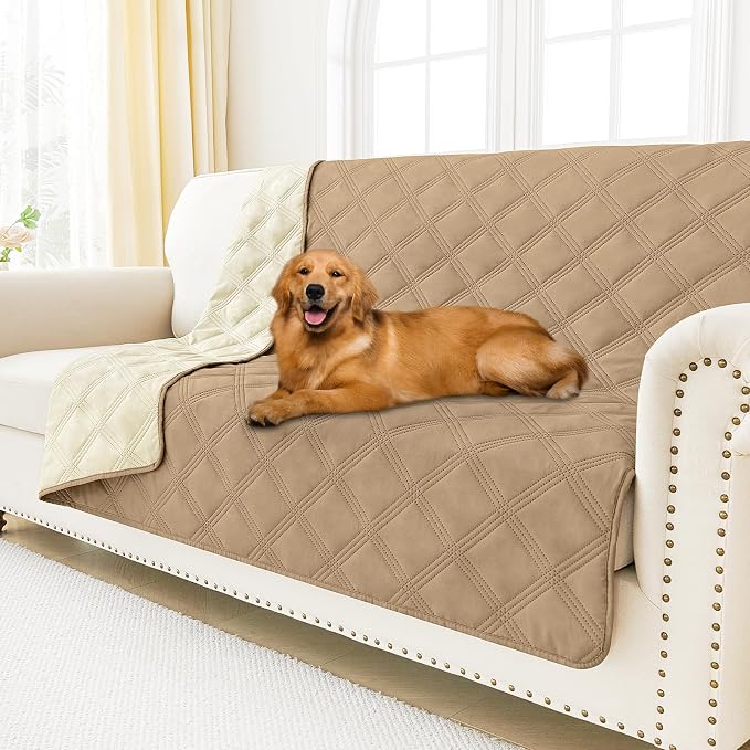 Smiry Waterproof Dog Bed Cover, Reversible Pet Blanket for Sofa Couch | Soft Washable Dog Blanket, Leakproof Couch Cover for Dogs Cats & Furniture Protection, 68x82, Camel/Beige by Smiry